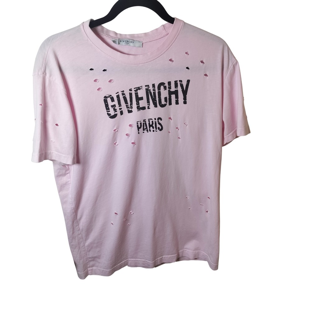 Givenchy Paris Distressed Graphic T-Shirt Pink Cotton Logo Tee Mens‎ XS/S